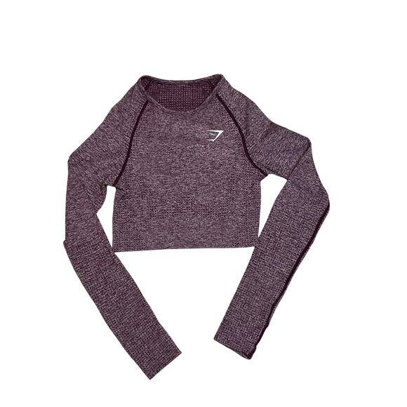 GYMSHARK Flex Long Sleeve Crop Top/Legging Set Bundle Dark Ruby Purple Women's M - Picture 3 of 16